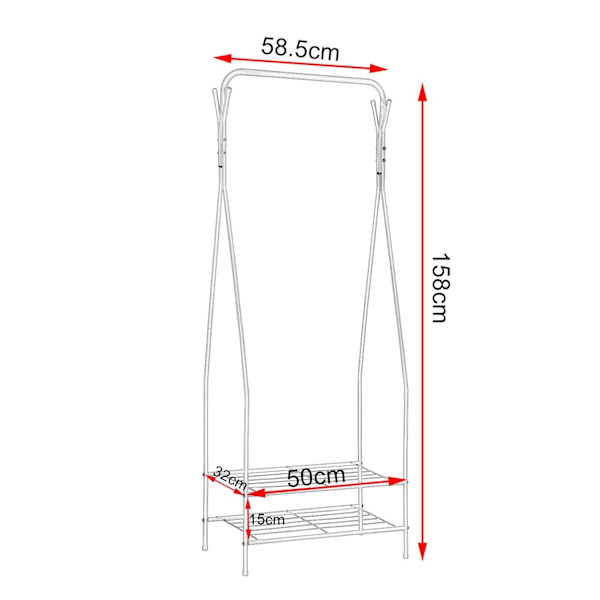 Rootz Klädställ - Klädställ - Garderobshållare - Klädhållare - Klädskärm - Klänningshängare - Outfitstation - Vit - 58,5x32x158cm