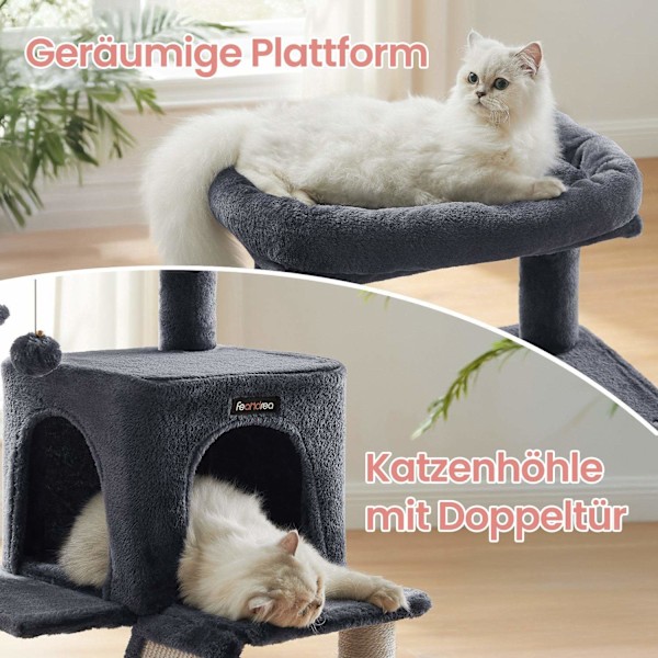 Rootz Cat Tower - Scratching Post - Cat Tree - Mysiga hålrum - 48 x 48 x 96 cm - Smoke Grey