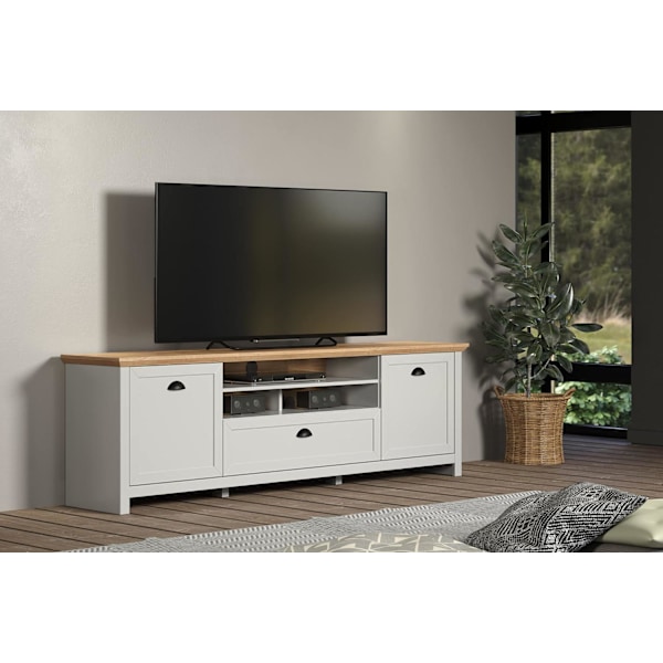 Rootz TV-Lowboard - Television Stand - Media Console - Entertainment Unit - TV Cabinet - Media Stand - Entertainment Center - Light Grey/Artisan Oak -