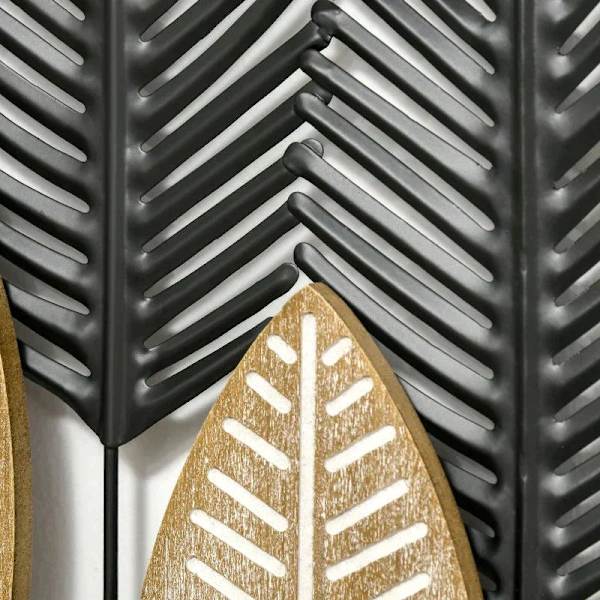 Rootz 3D vægmalerier - Sæt med 2 moderne vægdekoration - Metal vægdekoration - Badeværelse - Stue - Soveværelse - Spisestue - Guld + Sort - 40L x 46H