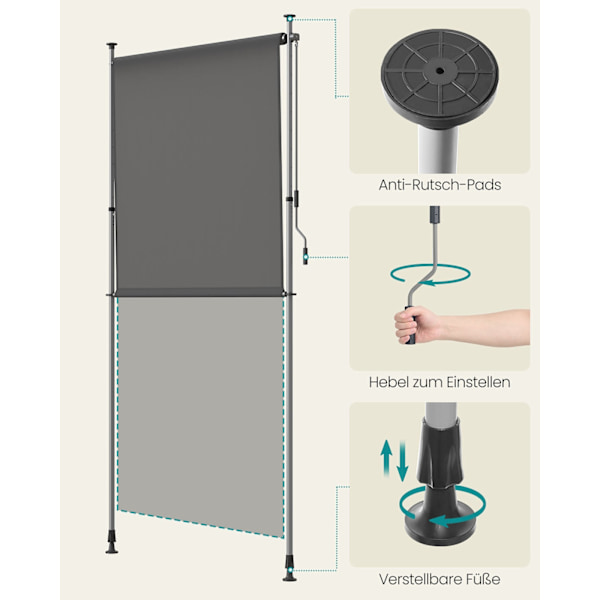 Rootz SectionRecht -marki - Säädettävä auringonvarjostin - antrasiitti markiisi - UV -suojaus - 150 x (220-300) cm