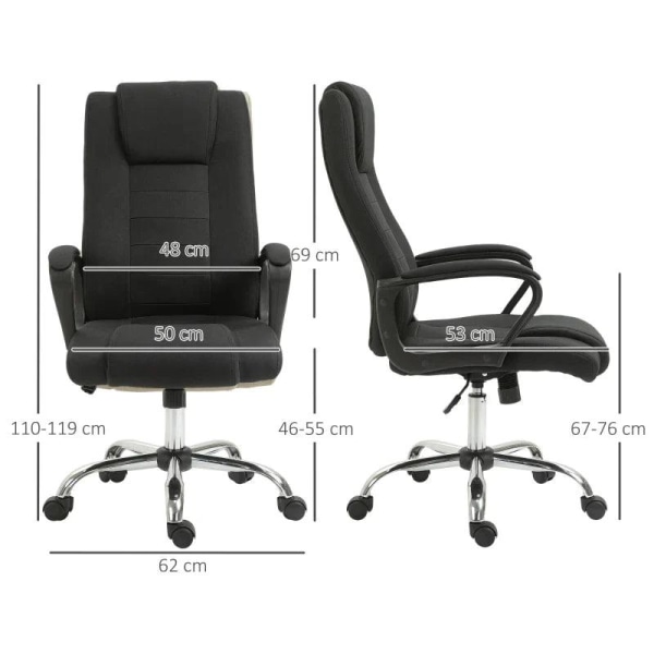 Rootz Kontorstol - Computerstol - Vippefunktion - Nakkestøtte - Ergonomisk skrivebordsstol - Sort - 62 x 62 x 110-119 cm