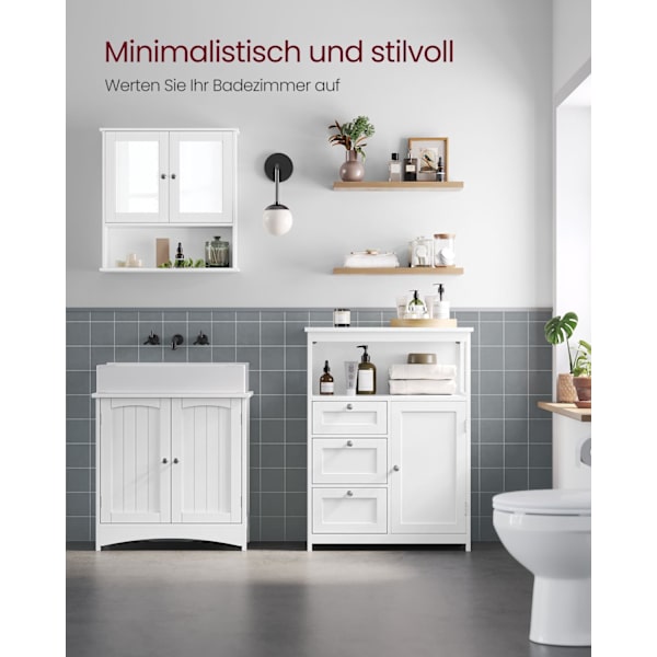 Rootz White Badrumsskåp - Förvaringsenhet - Organizer - MDF-material - 90kg Lastkapacitet - 30cm x 60cm x 80cm