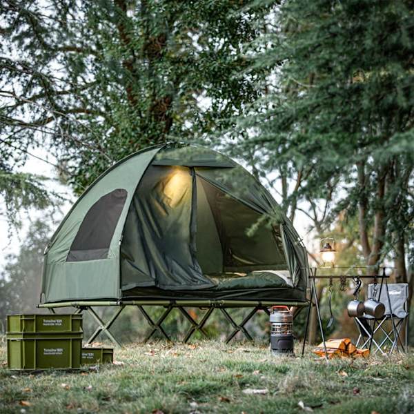 Rootz Allt-i-ett campingset för 2 - Pop-up-tält - Campsäng - Campingsäng - Vattentät - Enkel montering - Slitstark Oxford-nylon - L193 x D145 x H188cm