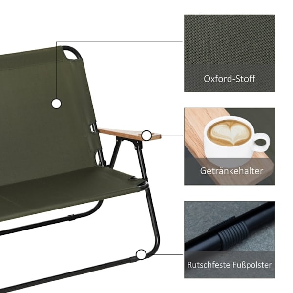 Rootz 2-personers campingstol - Bærbar havestol - Direktørstol - Komfortable siddepladser - Holdbart stålstel - Sammenfoldeligt design - 141 cm x 67 c