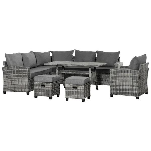 Rootz Luxury Poly Rattan Havemøbelsæt - Havemøbler - Havesæt - Loungesæt - Loungemøbler med sidebord - Sædehynde - Grå - 136W x 65D x 71H cm