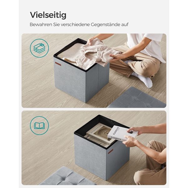 Rootz Dove Grå sædekiste - Opbevaring Ottoman - Fodskammel - MDF-fløjlskum - 300 kg Kapacitet - 38 cm x 38 cm x 38 cm