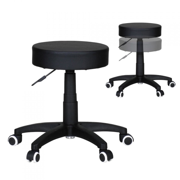 Rootz pall, design arbetspall, konstläder, svart, pall med rullar, vadderad pall utan ryggstöd
