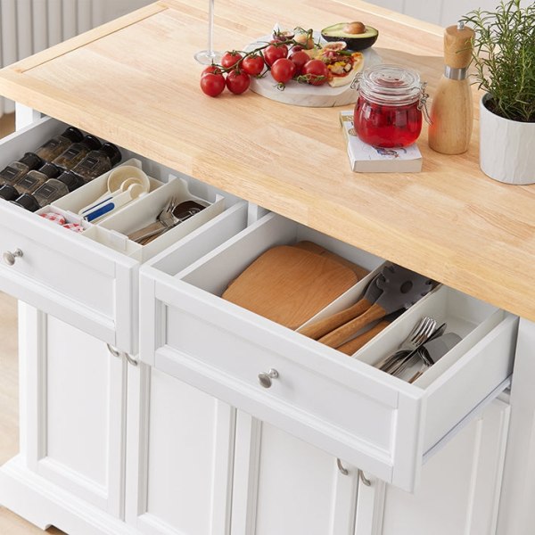 Rootz Kitchen Island Trolley - Expanderbar bänkskiva - Köksskåp - Förvaringsorganisator - Högkvalitativt trä och MDF - Handduksställ - 115cm x 92cm x