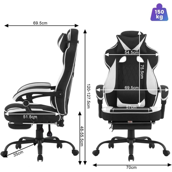 Rootz Gaming Chair - Kontorstol - Computerstol - Pocket Spring Pude - Ergonomisk design - Holdbart læderstof - 57cm x 51,5cm