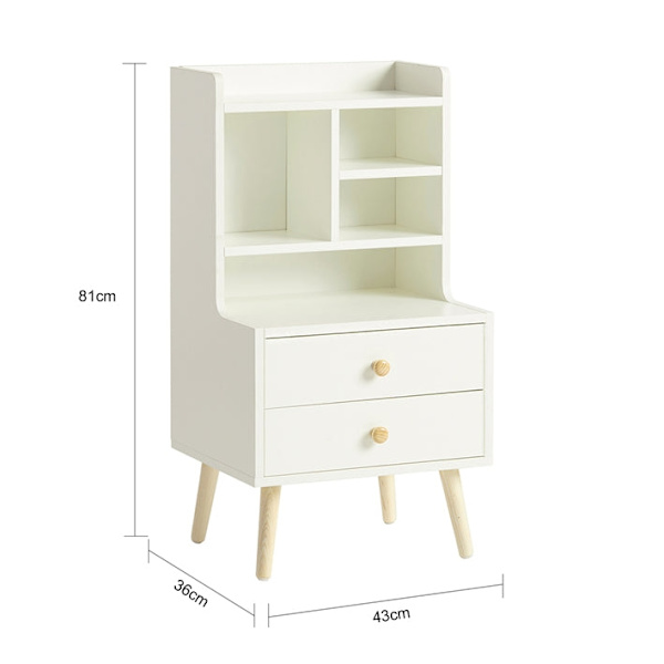 Rootz sengebord - Natbord - Sofabord - Rummelig opbevaring med 4 rum og 2 skuffer - Moderne fyrretræ-accenter - Holdbart PB-materiale - 43 cm x 81 cm