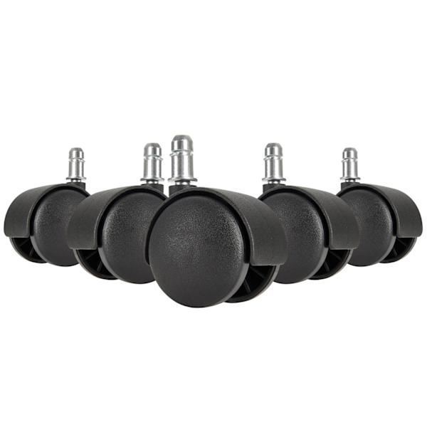 Rootz set med 5 mjukt löpande hårda golvhjul för kontorsstol 11 mm stift - diameter 50 mm - Svarta premium kontorsstolshjul - Svängbara hjul för hårda