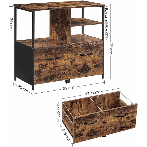 Rootz Arkivskab - Kontorskab - 1 Skuffe - Åbne rum - Skænk - Forarbejdet træ - Metal - Industriel - Brun - Sort - 82 x 40 x 75 cm