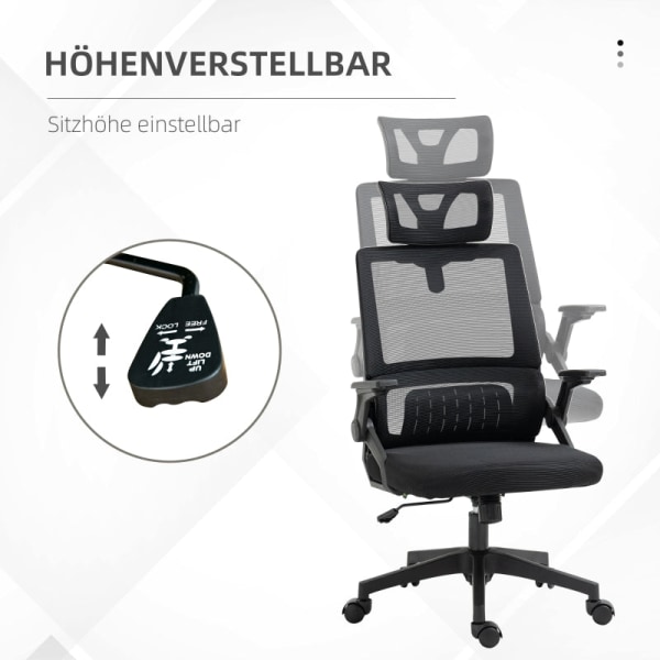 Rootz Vinsetto kontorsstol - Ergonomisk stol - Justerbar stol - Svankstöd - Lutningsfunktion - 58cm x 61cm x 102-119cm