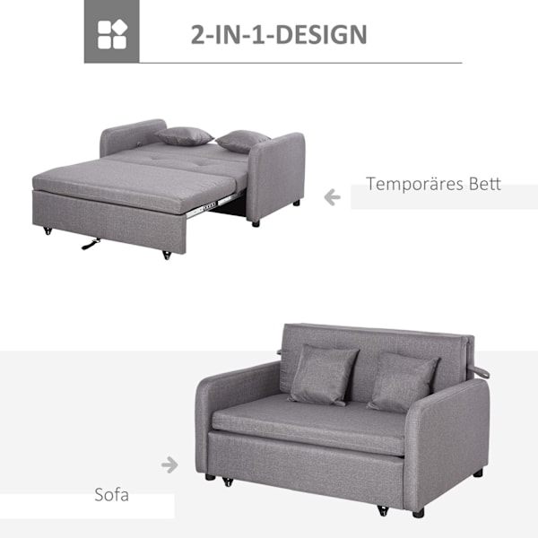 Rootz soffa säng för 2 personer - cabriolet soffa - sovande soffa - lagringsutrymme - grå - 136L x 92W x 84H cm