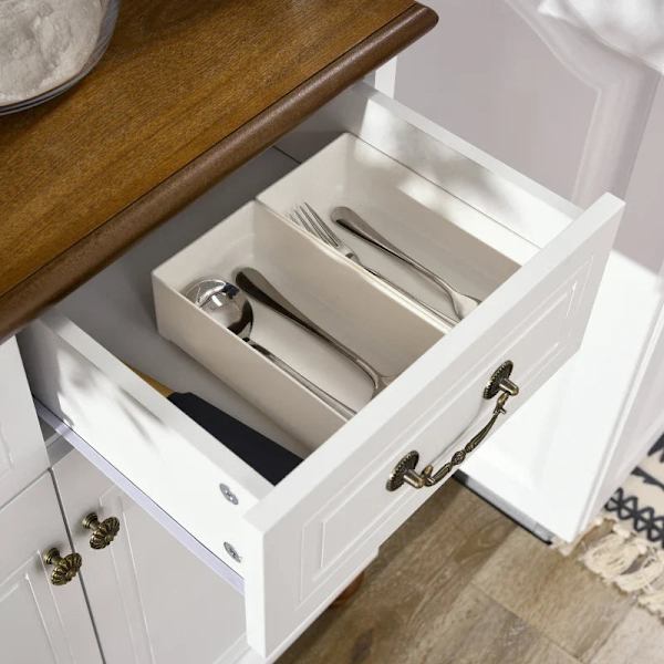 Rootz keittiökaappi - Buffet - 2 laatikkoa - 2 kaappiosastoa - Klassinen muotoilu - Valkoinen + Tummanruskea - 76 x 38 x 182 cm