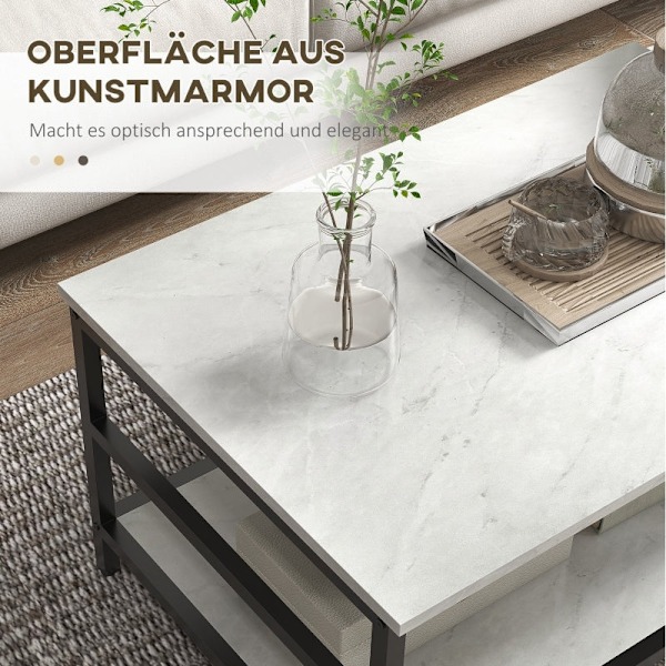 Rootz Marble Look Soffbord Set - Sidobord - Vardagsrumsmöbler - Stålstomme - 80cm x 54cm x 41cm, 60cm x 60cm x 51cm