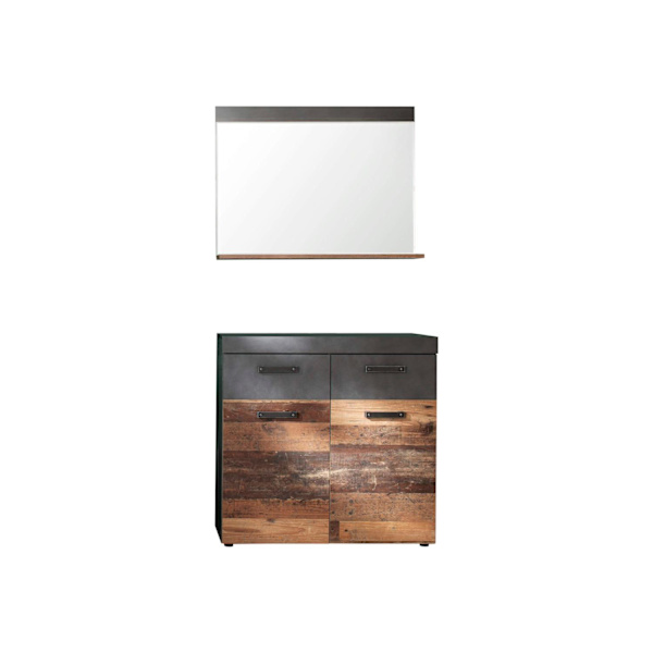Rootz Garderobesæt 2-delt - Skab - med spejl - Brun og Sort - 90 x 192 x 34 cm