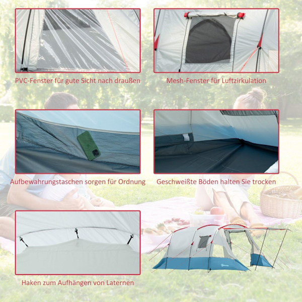 Rootz Campingtelt - Familietelt - Udendørs husly - Vandafvisende - 5,10 m x 2,40 m x 1,80 m