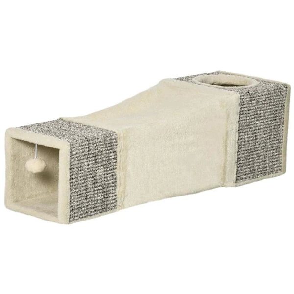 Rootz Cat Tunnel - 2 Cat Caves - Katteseng - Ridsepuder og kuglelegetøj - Spånplade/Fluff/Sisal - Brun/Beige - 98cm x 30cm x 30cm