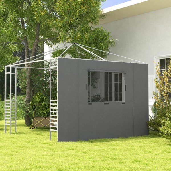 Rootz Gazebo Väggstomme - Paviljongsidovägg - Festtält - Väderbeständig - Skyddar solbränna - Krokar - Polyester - Nylontyg - Mörkgrå - 300cm x 200cm