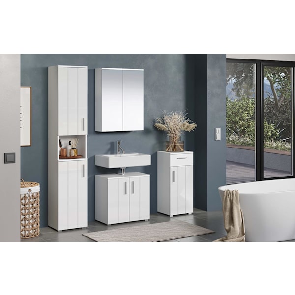Rootz Vanity Unit - Bathroom Cabinet - Under-Sink Storage - Washstand - Bath Organizer - Sink Console - Base Cabinet - White with High Gloss Finish -