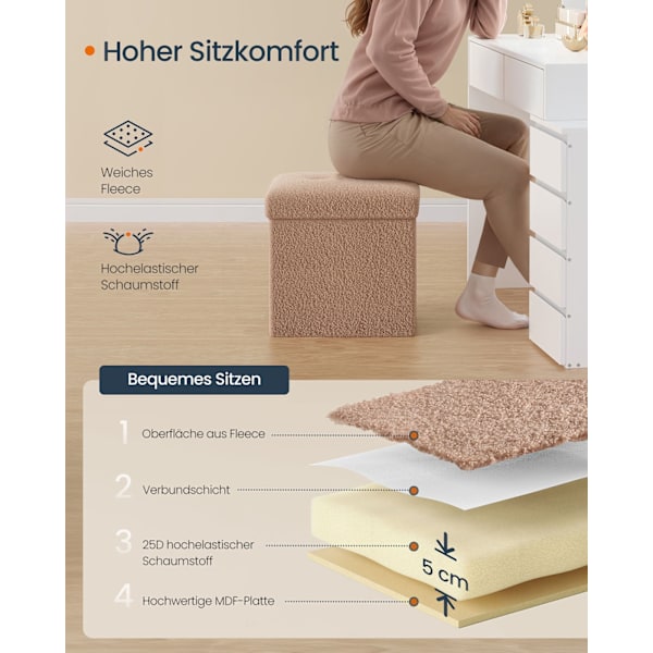 Rootz Brown Storage Affol - Seat Chest - Folding Ottoman - 43L Kapacitet - 38 cm x 38 cm x 38 cm