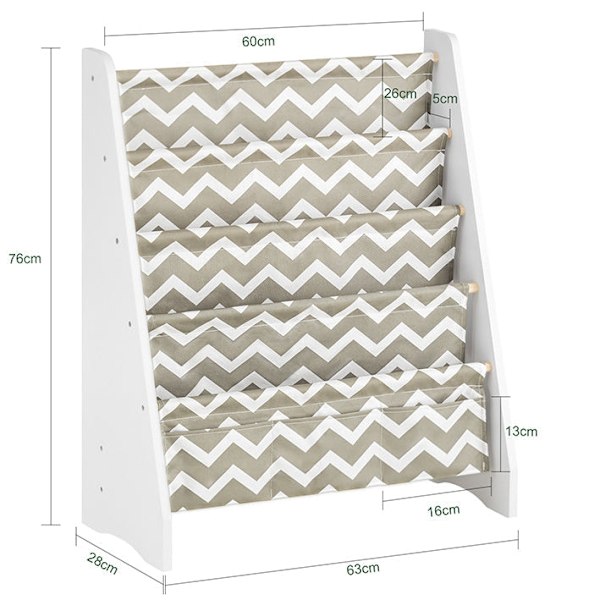 Rootz børnebogreol - Magasinstativ - Opbevaringsorganisering - Holdbare polyesterrum - Alsidigt design - Ideel til småbørn - 63 cm x 76 cm x 28 cm