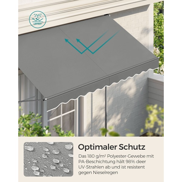 Rootz Grey Clamp-markis med vev - Utomhustak - Solskydd - Pulverlackerat stål - Aluminiumlegering - Polyester med PA-beläggning - 250 cm x 120 cm x 22