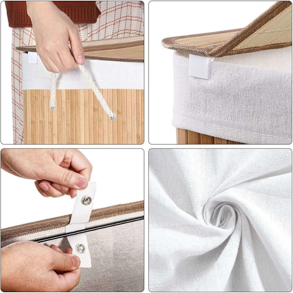 Rootz Bamboo Vasketøjskurv - Beskidte tøj-kurv - Naturligt materiale - Høj stabilitet - Metalramme - 60 cm x 40 cm x 61,5 cm