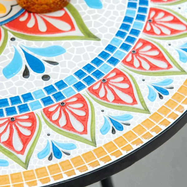 Rootz Puutarhapöytä - Mosaiikkipöytä - Pyöreä Bistropöytä - Sivupöytä Mosaic Top Keraaminen - Metalli - Punainen + Sininen + Valkoinen - Ø60 cm