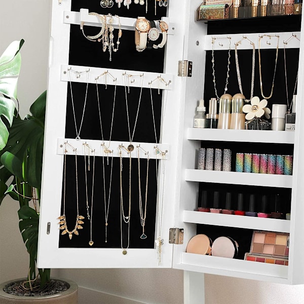 Rootz Smyckesspegel - Smyckesskåp - Spegelskåp - Sminkorganisator - Ramlös - Låsbar - Vit - MDF - 41,2 x 36,5 x 152 cm