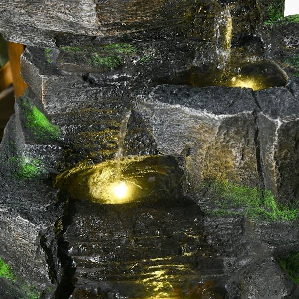 Rootz Garden Fountain - Stone Look - Vesiominaisuus - Aurinkovoimalla toimiva - LED-valot - 34 cm x 28 cm x 57 cm - Hartsi - Harmaa/ruskea