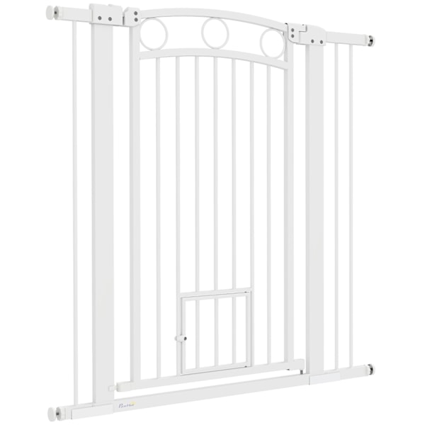 Rootz Justerbar Pet Gate - Stair Gate - Dog Gate - Secure Locking - 76-104W x 106H CM - Inkluderer kattedør