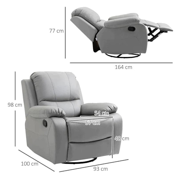 Rootz Relax Stol - Liggstol - Tiltbart ryggstöd - Vridbar vilstol - Vippfunktion - Med fotstöd - Stål - Grå - 93 x 100 x 98Hcm