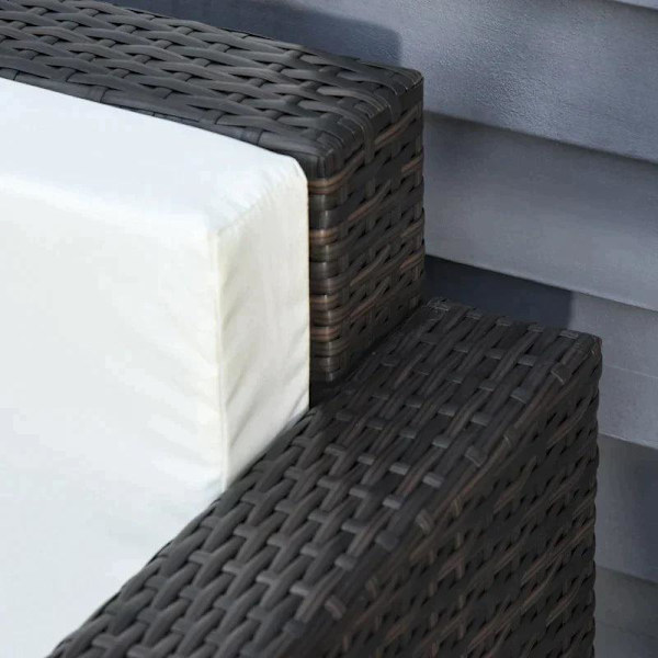 Rootz Poly Rattan Sofa - Rattan Sofa with Cushions - 3 Seater - Garden Lounge Sofa - Metal - Polyester - Brown/White - 185 x 70 x 80 cm