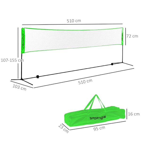 Rootz badmintonnätset - Komplett sportset - racketar och bollar - Justerbart nät - mångsidig användning - 510L x 103W x 107-155H cm