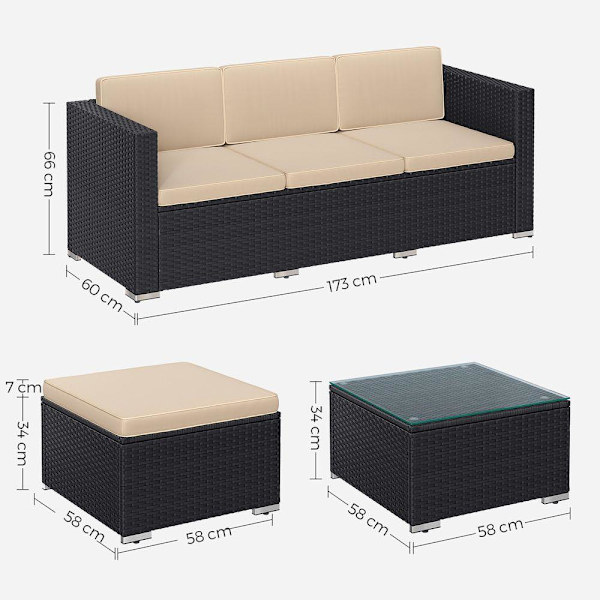 Rootz Trädgårdsmöbelset - Utomhusmöbler - Set med flätat möbel - Med kuddar - Black-Taupe