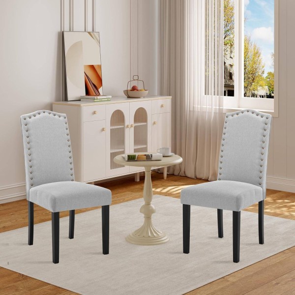 Rootz Set med 4 matstolar - Högryggsstolar - Massivträstolar - Ergonomisk design - Hållbar konstruktion - Golvskydd - Linne ljusgrå - 47cm x 103cm x 6