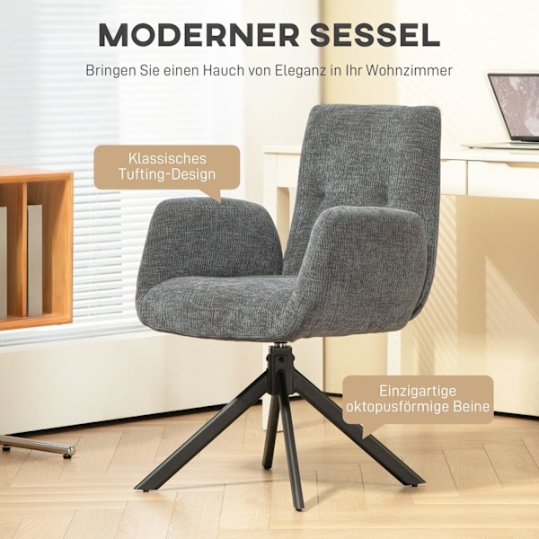 Rootz polstret accentstol - drejelig lænestol - moderne loungestol - 360 ° rotation - 60 cm x 61 cm x 88 cm - Comfy Gray Design