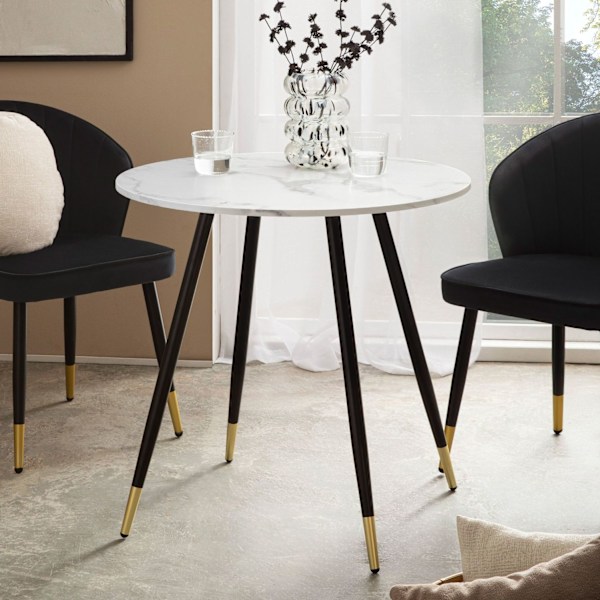 Rootz Round Spisebord - Moderne spisemøbler - bord i marmorstil - Scratch -resistente - 75 cm x 75 cm x 76 cm