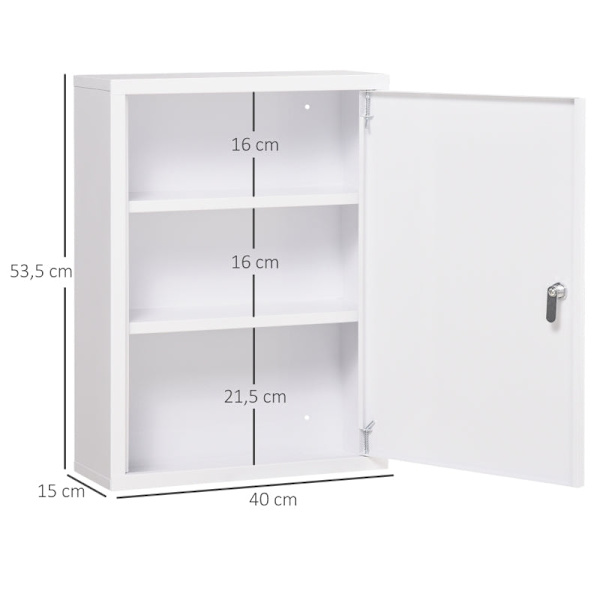 Rootz Kleankin Medicinskåp - Säker förvaring - Barnsäker organisatör - Kallvalsat stål - 40 cm x 15 cm x 53,5 cm