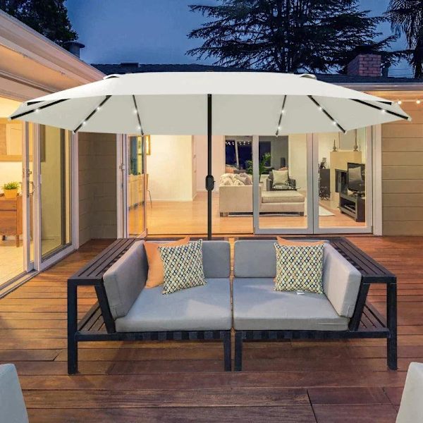 Rootz Dobbeltsidet Parasol - Parasol - Parasol - Med LED solcellelys - Cremehvid - 440 x 260 cm