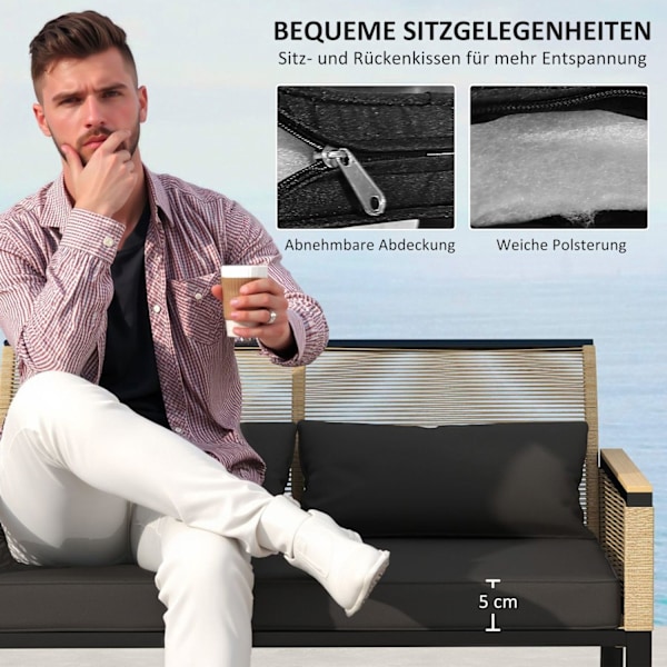 Rootz 4 stykker Rattan Garden Set - Balkon Møbler - Vejrbestandigt Sofa Set - Komfortpuder - 116 cm x 71 cm x 78 cm