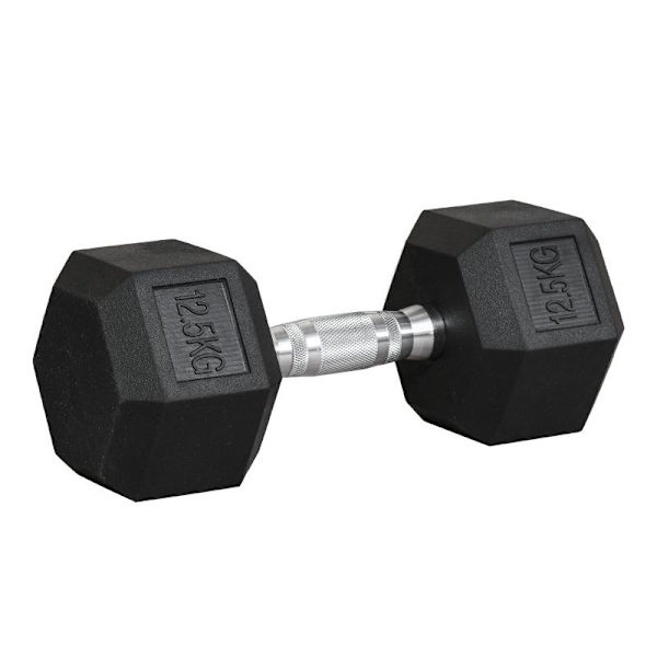Rootz 12.5KG enkelt gummi Hex håndvægt - Sekskantede håndvægte - Riflet håndtag - Sports Hex vægtsæt - Vægtløftningsøvelse - Hjem - Gym - Sort