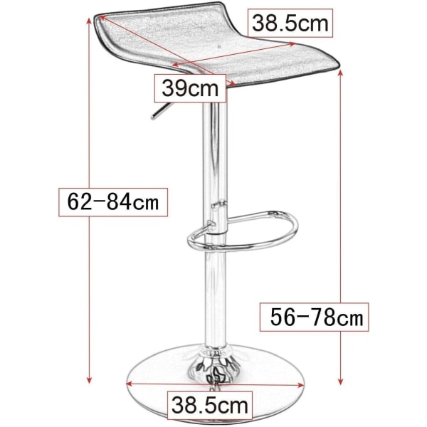 Rootz Designer -baarijakkara - Moderni baarijakkara - Säädettävä työpöytä - Mukava keinonahka - Tukeva kromikehys - Monipuolinen ja pyörivä - 39 cm x