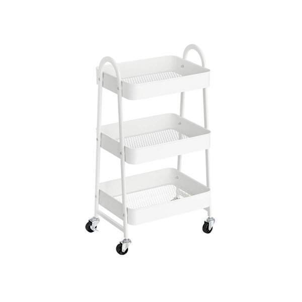 Rootz White Steel Trolley - Rullvagn - Rullhylla - 3 förvaringsfack - 4 låsbara hjul - 41,4 cm x 30,7 cm x 79 cm