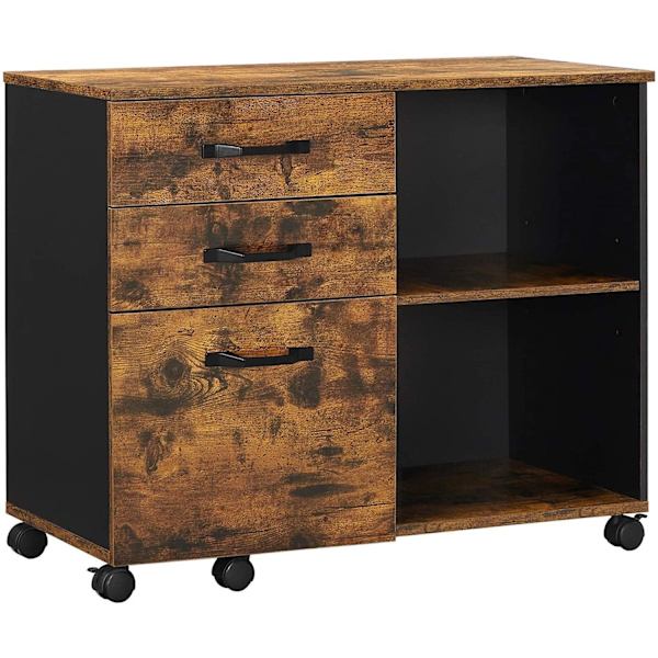 Rootz Arkivskab - Rullebeholder - Skuffeskab - På hjul - Opbevaringsrum - Industrielt - Brun - Sort - Forarbejdet træ - Metal - 80 x 40 x 66 cm