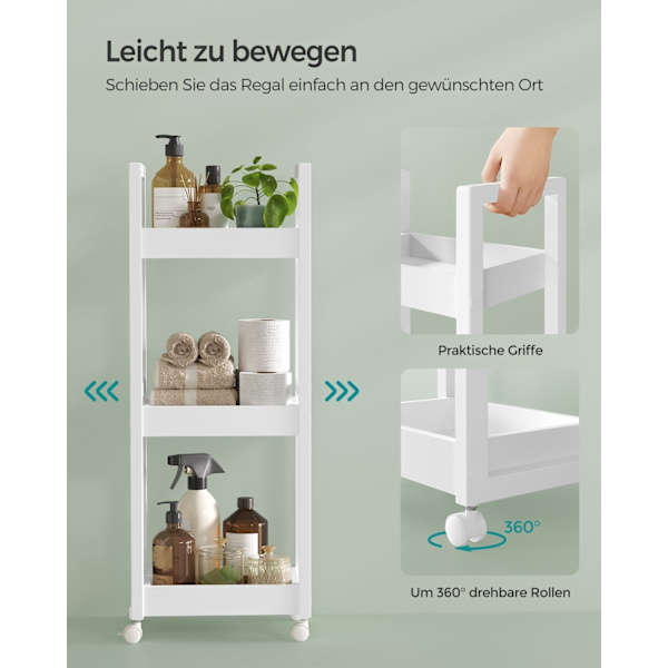Rootz White Storage Cart - Rullvagn - Utility Cart - MDF och bambu - Lätt - Rymlig - Enkel montering - 20cm x 30cm x 80cm