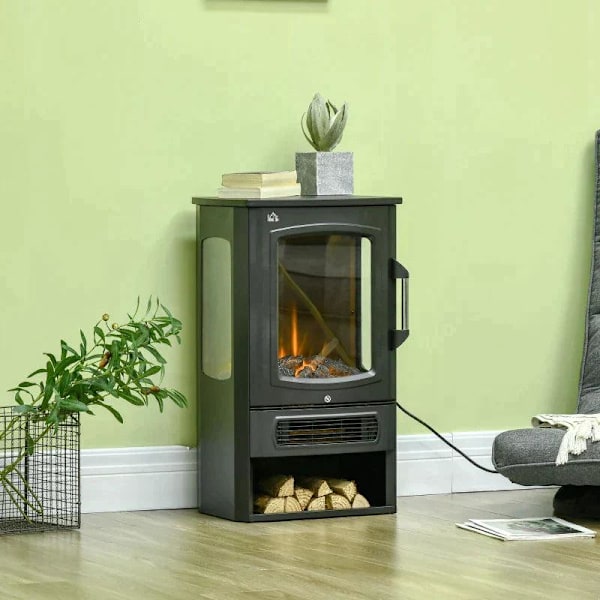 Rootz Elektrisk pejs - Pejs - Realistiske flammer - 2 varmeniveauer - Overophedningsbeskyttelse - Stål - Sort - 44,5 x 32 x 74 cm